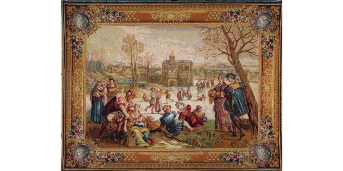 Gobelín Tapisserie Les patineurs ou l'hiver horizontale